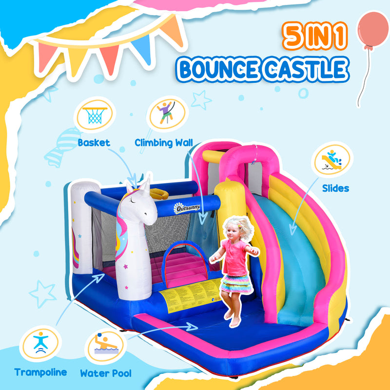 5 in 1 Kids Bouncy Castle with Slide and Blower for Outdoor Play Ages 3 to 8 Multicoloured AOSOM
