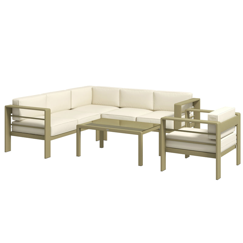 Gold Metal Garden Sofa Set 6 Seater Modular Design With Cushions And Glass Top Coffee Table Outsunny