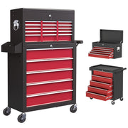 14 Drawer Rolling Tool Chest with Top Box for Garage Storage and Organisation Red