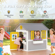 Wooden Outdoor Playhouse for Children with Planter Boxes and Weatherproof Shelter Grey Yellow White Outsunny