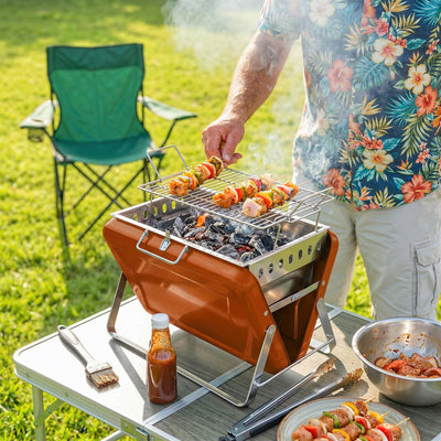 Portable Charcoal BBQ Grill for Easy Outdoor Cooking and Picnics Orange Outsunny