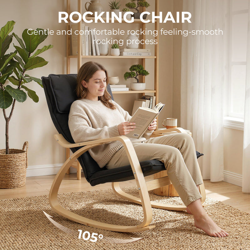 Rocking Chair with High Back and Cushioned Seat for Relaxing at Home Black AOSOM