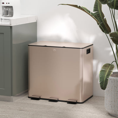 45L Triple Compartment Kitchen Recycling Bin with Deodoriser Holders Gold Tone