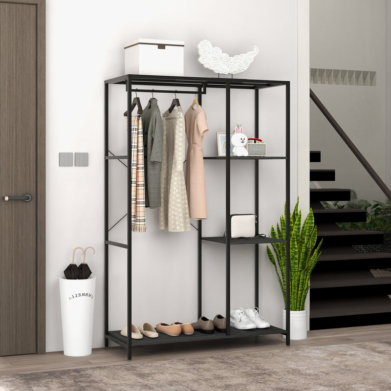 Freestanding Clothes Storage Rack With Shelves For Bedroom Or Hallway Black