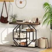 4 Tier Industrial Console Table With Storage Shelves For Hallway Or Living Room Rustic Brown AOSOM