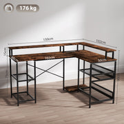 L Shaped Gaming Desk with LED Lights and Power Outlets 150cm Corner Computer Desk by HOMCOM