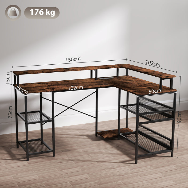 L Shaped Gaming Desk with LED Lights and Power Outlets 150cm Corner Computer Desk by HOMCOM