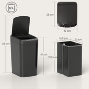 12L Motion Sensor Kitchen Bin with Touchless Opening and Steel Body, Black AOSOM