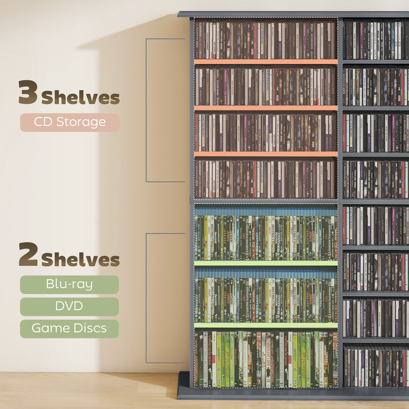 16 Compartment Media Storage Shelf With Adjustable Shelves For Home Or Office Grey