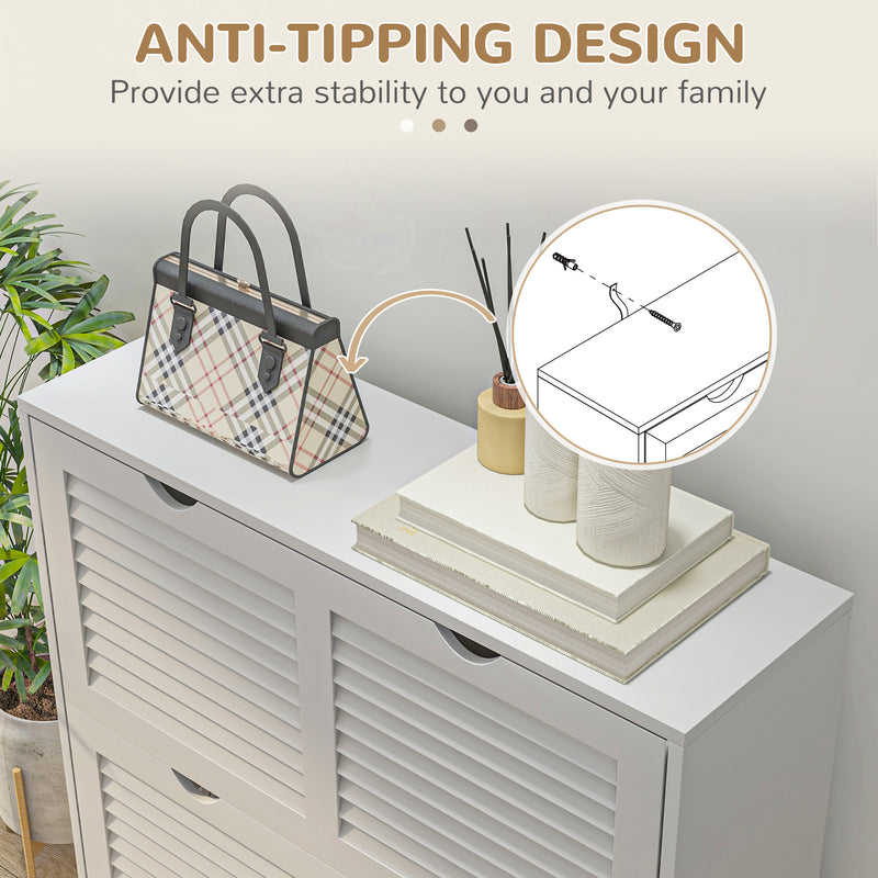 White Narrow Shoe Cabinet with 2 Flip Drawers and Adjustable Shelves for 16 Pairs by HOMCOM