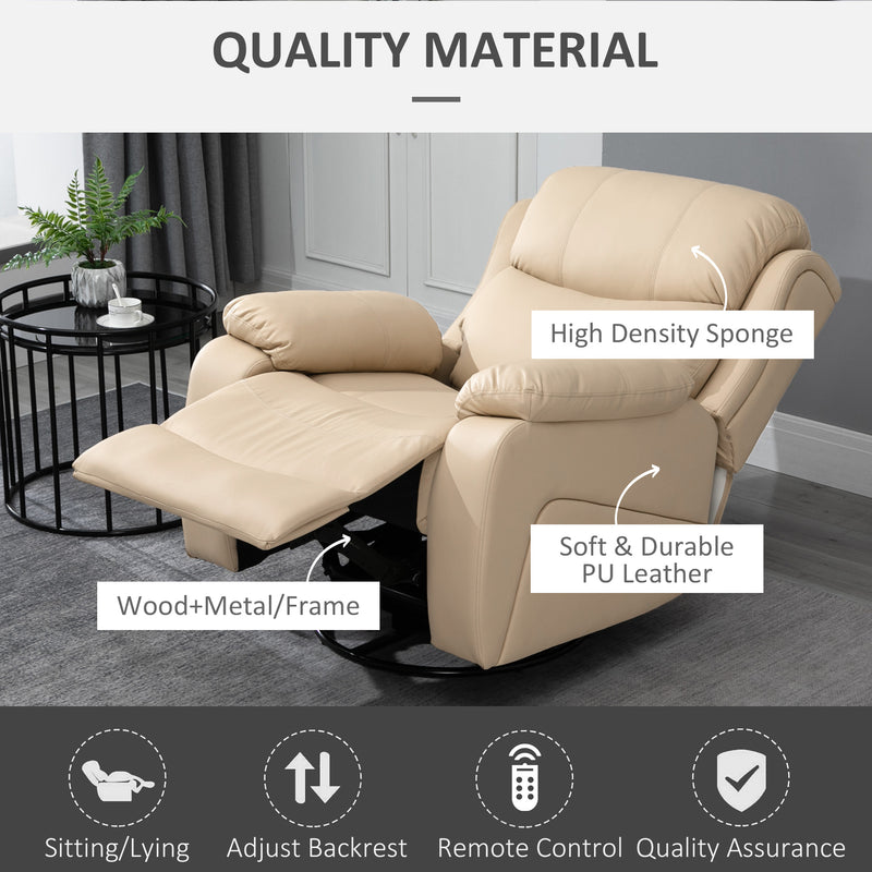 Reclining Massage Chair with Heat and Swivel Base Manual Recliner with Footrest Beige