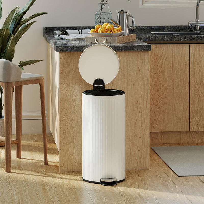 Kitchen Pedal Bin 30L with Soft Close Lid and Removable Inner Bucket Cream Homcom