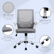 Home Office Desk and Mesh Chair Set with Flip Up Arms and Drawer Keyboard Tray White Grey