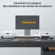 White Dual Monitor Stand Riser with Adjustable Length and Storage Drawers by HOMCOM AOSOM
