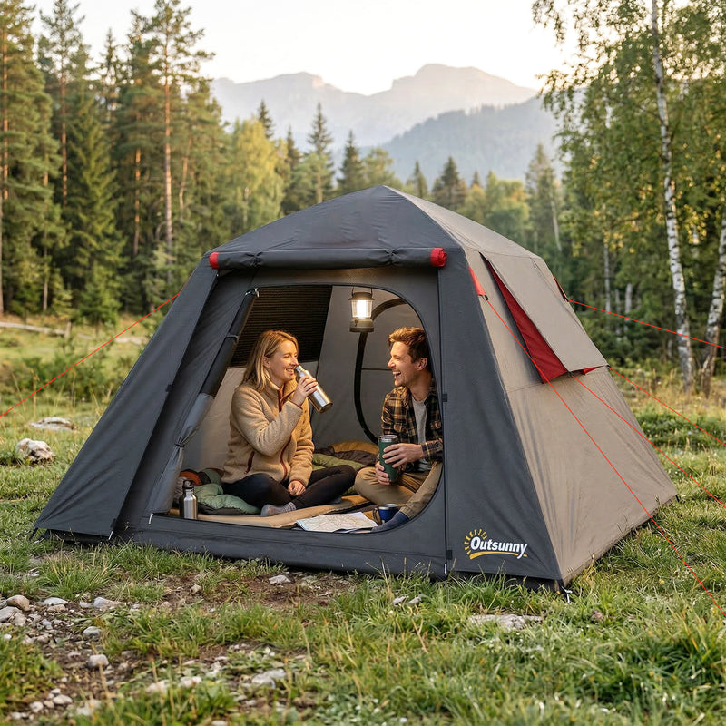 Waterproof 2 Person Camping Tent with Easy Setup and Spacious Interior Dark Grey Red