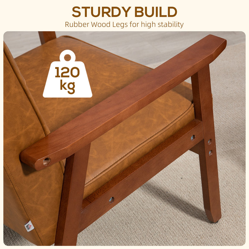 Retro Style Accent Armchair With Comfy Faux Leather Seat Ideal For Living Room Brown