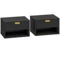 Floating Bedside Tables Set of 2 with Drawer and Shelf for Space Saving Black AOSOM