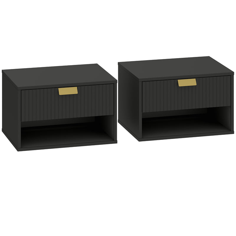 Floating Bedside Tables Set of 2 with Drawer and Shelf for Space Saving Black AOSOM