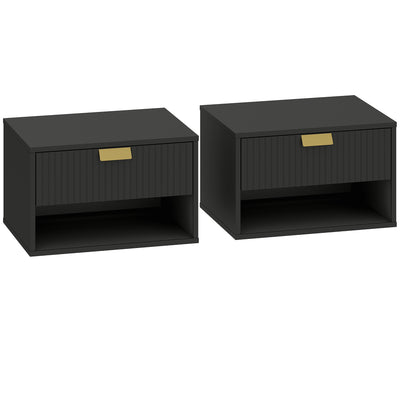 Floating Bedside Tables Set of 2 with Drawer and Shelf for Space Saving Black AOSOM