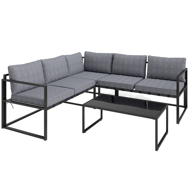 Grey 3 Piece L Shaped Garden Furniture Set with Cushions by Outsunny