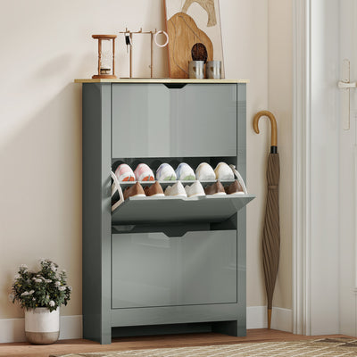 Shoe Cabinet for Hallway Storage with Three Drawers and Slim Space Saving Design Light Grey AOSOM
