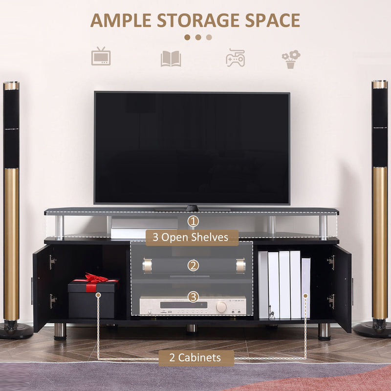 Black TV Unit For TVs Up To 55 Inches With Storage Shelves And Cupboard For Living Room