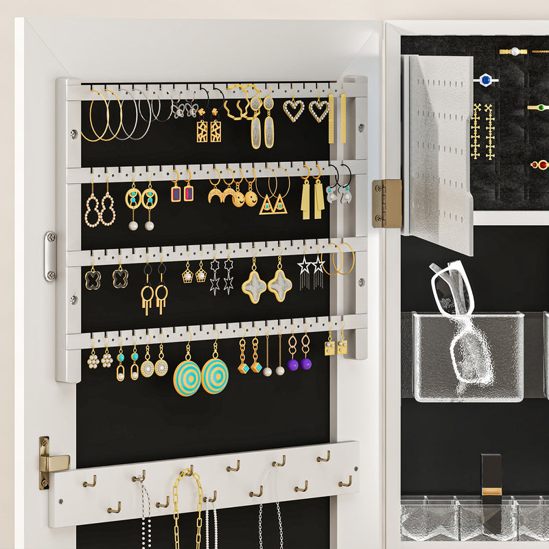 White Lockable Jewellery Cabinet with LED Lights and Black Lining 108 x 37cm by HOMCOM