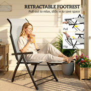 Folding Garden Recliner Chairs Set of 2 with Adjustable Back and Footrest Light Grey Outsunny