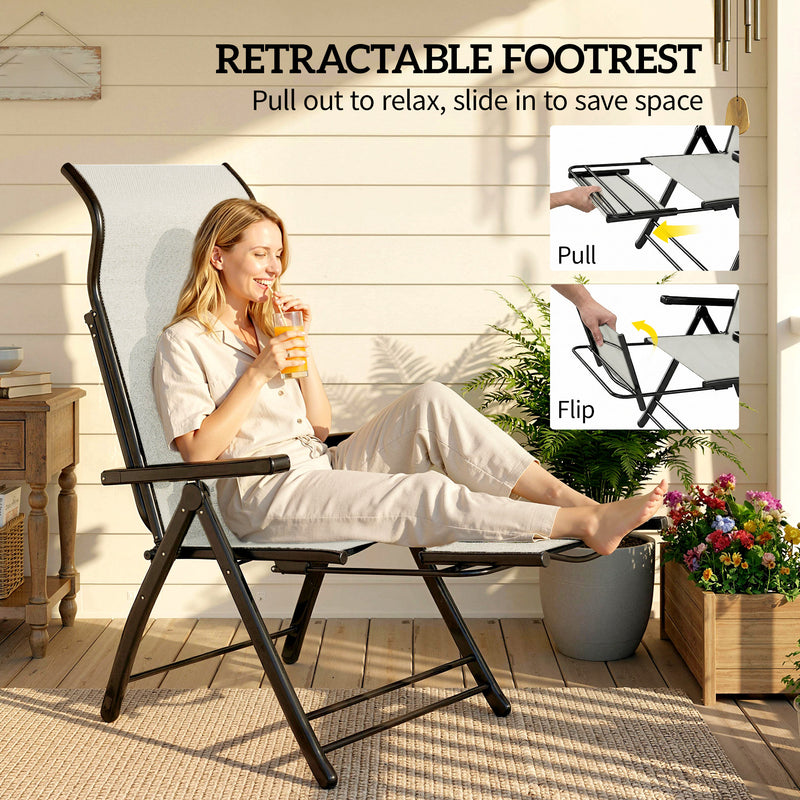 Folding Garden Recliner Chairs Set of 2 with Adjustable Back and Footrest Light Grey Outsunny
