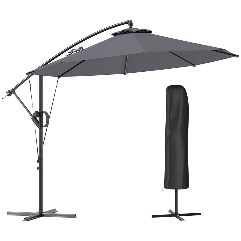 Grey 3m Cantilever Garden Parasol with Cover Wind Strap and Tilt by Outsunny