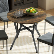 Round Dining Table with Sturdy Black Legs and Anti Slip Feet for Kitchen or Dining Room Rustic Brown