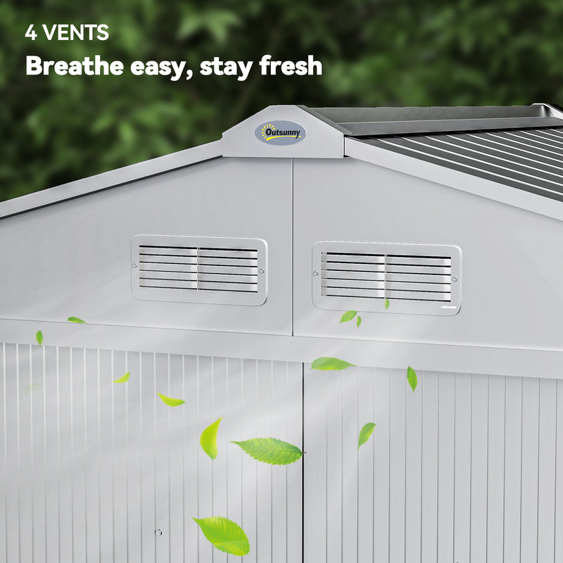 Metal Garden Storage Shed with Lockable Sliding Doors and Weatherproof Steel Light Grey