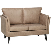 Light Brown Two Seater Leathaire Sofa with Padded Cushions for Lounge or Living Room