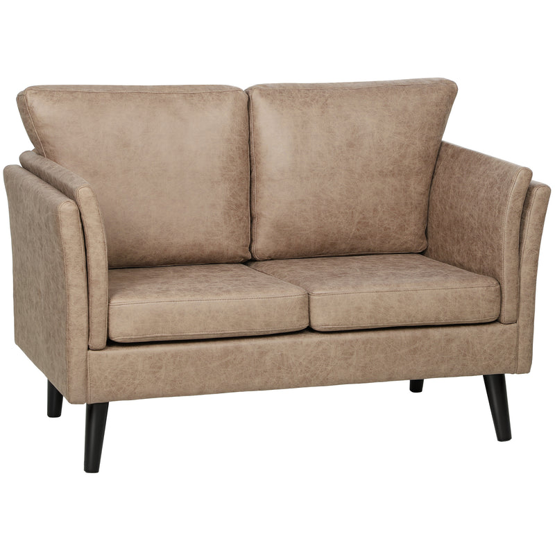 Light Brown Two Seater Leathaire Sofa with Padded Cushions for Lounge or Living Room