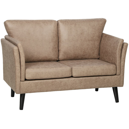 Light Brown Two Seater Leathaire Sofa with Padded Cushions for Lounge or Living Room