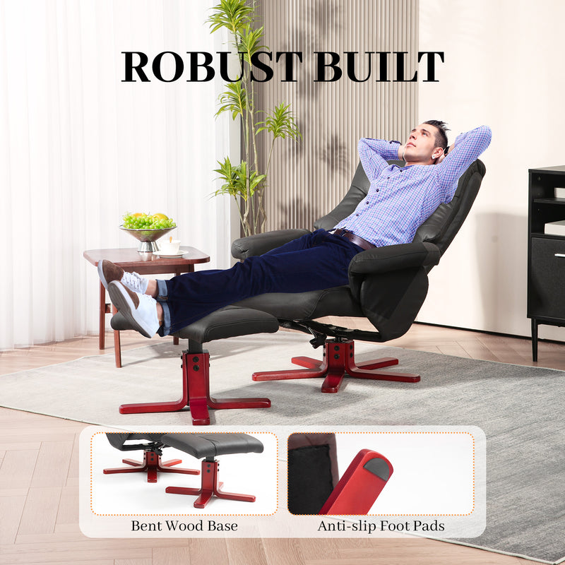 Black Faux Leather Manual Recliner Armchair with Matching Footstool Set by HOMCOM