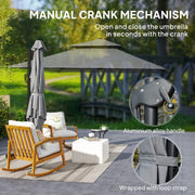 Light Grey 3x3m Cantilever Parasol with Aluminium Frame Crank Tilt and Base by Outsunny