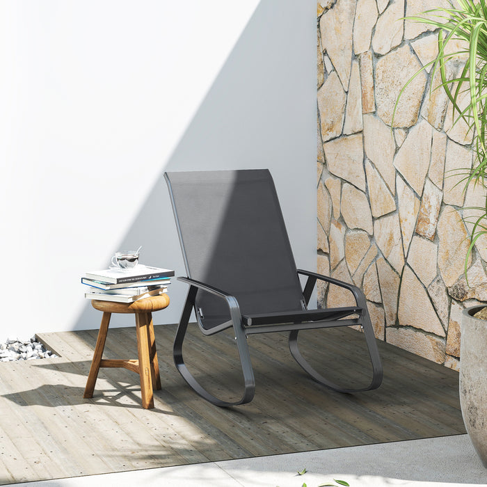 Grey Rocking Garden Chair Comfortable Outdoor Lounger for Patio or Deck by Outsunny