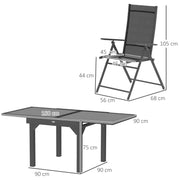 7 Piece Outdoor Dining Set Extendable Table and 6 Folding Chairs Grey by Outsunny