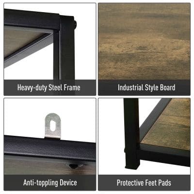 6-Shelf Wooden Bookcase Industrial Display Rack