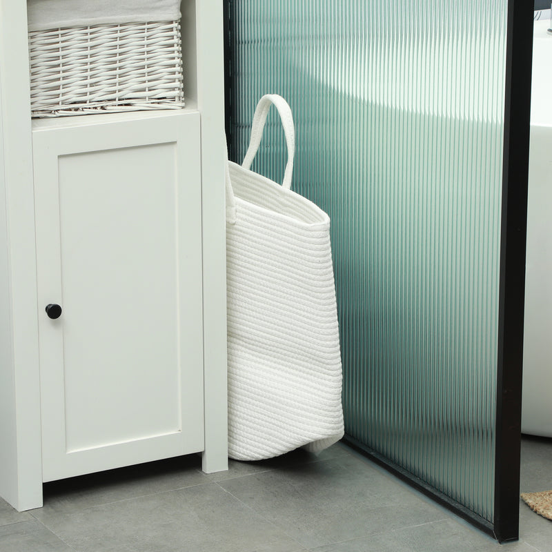 36L Cotton Rope Laundry Basket With Handles Ideal For Bedroom Or Bathroom, Cream White