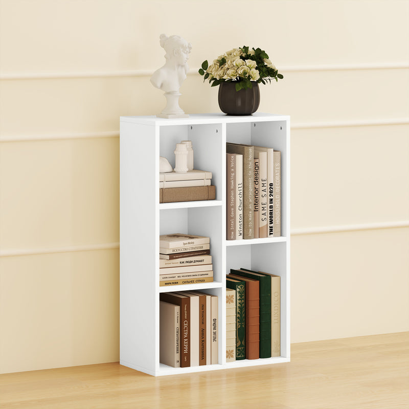 White 2 Tier Bookshelf with 5 Storage Compartments for Home or Office by HOMCOM