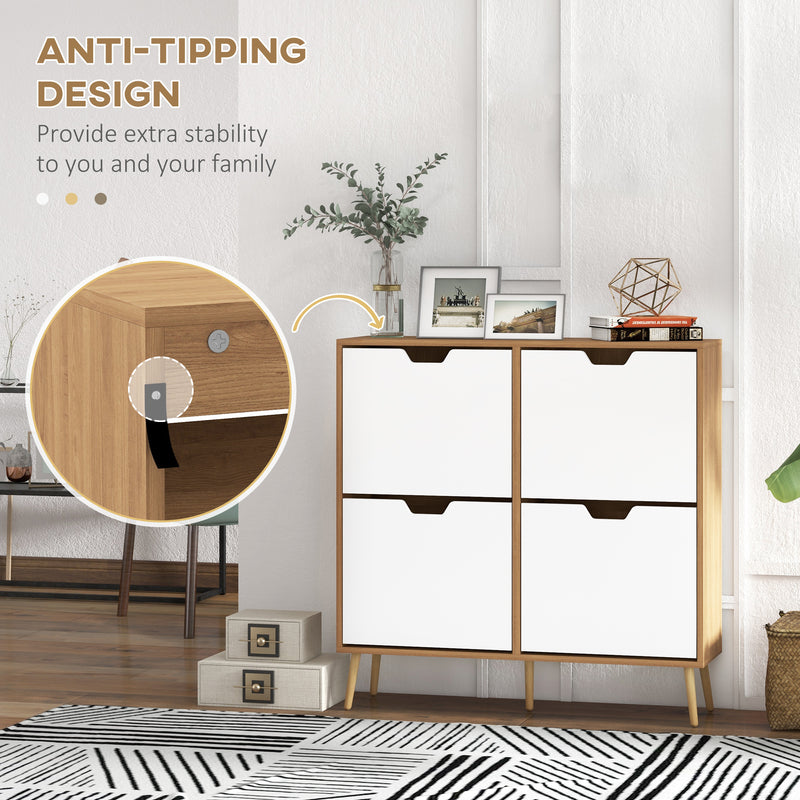 Wooden Shoe Storage Cabinet with 4 Flip Drawers Fits Up to 16 Pairs Natural