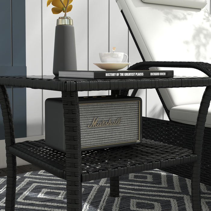 Black Rattan Two Tier Square Coffee Table for Garden or Patio by Outsunny