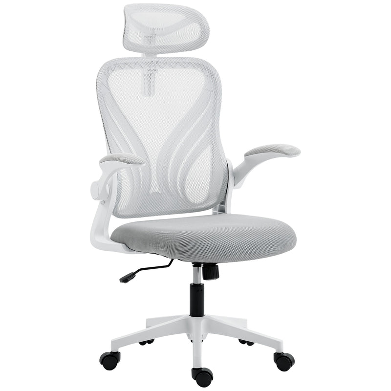 Ergonomic Office Chair With Adjustable Headrest And Foldable Backrest For Home Work Light Grey AOSOM
