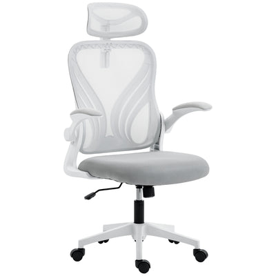 Ergonomic Office Chair With Adjustable Headrest And Foldable Backrest For Home Work Light Grey AOSOM