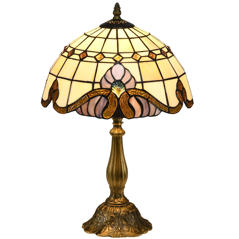 Handmade Stained Glass Table Lamp for Bedroom or Living Room with Antique Design, Purple