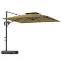 Khaki 3m Square Cantilever Parasol with Weighted Base Double Top with Crank Tilt by Outsunny