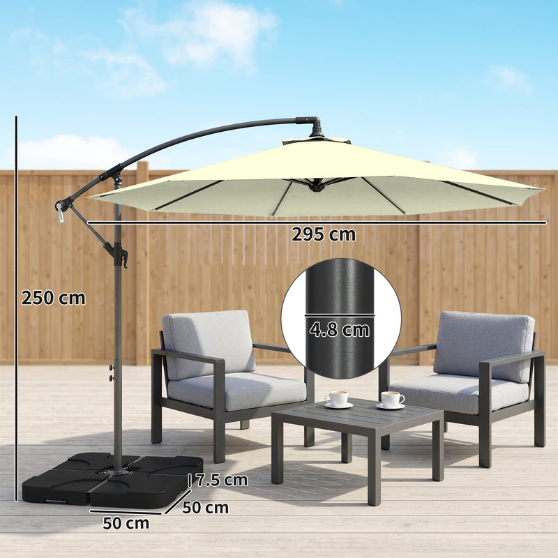 Cantilever Garden Parasol With Base and Weights for Shaded Patio Dining, Beige