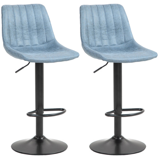 Set of 2 Retro Tub Bar Stools with Padded Seats for Kitchen or Home Bar Blue